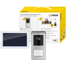 VIMAR K42945 Set AP-Videohaustelefon mit WLAN-Farb-Touchscreen-Videohaustelefon, RFID-Audio-/Video-Klingeltableau mit 1 Taste, Netzteil mit austauschbaren Steckern EU, UK, USA, AUS Standard