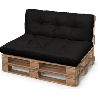 Palettenkissen Set 120x80 cm Schwarz – Wasserdichte Sitz- & Rückenkissen für Europaletten – Outdoor Kissen UV-beständig - Schwarz