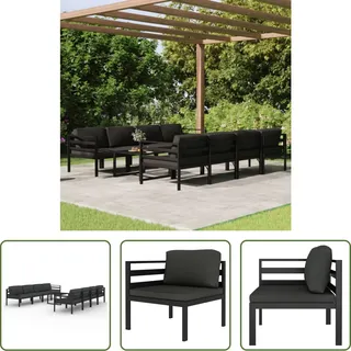 The Living Store 9-tlg. Garten-Lounge-Set mit Kissen Aluminium Anthrazit - Grau