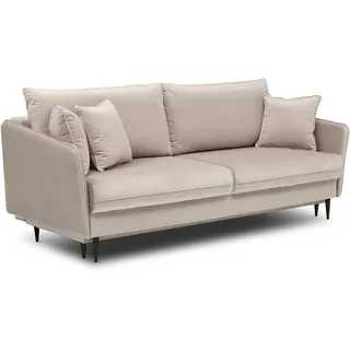 Selsey 3-Sitzer Schlafsofa Schlafcouch Volio Bettkasten beige hydrophober Samt mit schwarzen Beinen - Beige