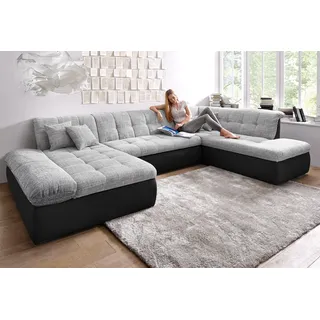 DOMO collection Wohnlandschaft Kunstleder U-Form 3-Sitzer Schwarz/Silber