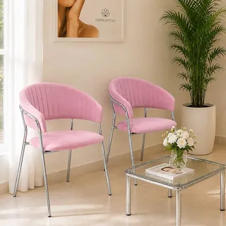 Esszimmerstuhl Set 2 Aurelia Samt Rosa Chromstahlgestell