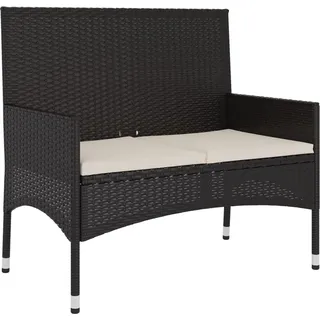 vidaXL Gartenbank 2-Sitzer mit Kissen Schwarz Poly Rattan - Schwarz