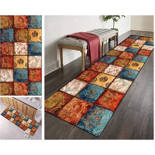 ZVEZVI Teppich Läufer Flur Küche rutschfest Waschbar Boho Bunter 40x60cm Modern rutschfest Waschbar Vintage Kücheläufer Teppichläufer Polyester Meterware Anpassbar