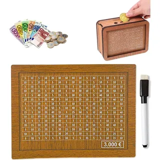 SHAPEPOTY Spardose Holz, Sparbox, Spardose mit Sparziel und Zahlen zum Ankreuzen, Sparschwein, Wiederverwendbare Holz Geldbank für Hilft Erwachsene und Kindern Die Gewohnheit Zum Sparen Zu (3000€)
