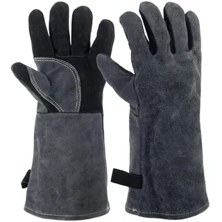 Vlecexs Grillhandschuhe, 1 Paar Ofenhandschuhe, 40cm Hitzebeständiger Leder Grillhandschuhe, Feuerfeste Grill Handschuhe, Feuerfester Hitzebeständige Mitts für Schweißen, Feuerwehr, Ofen, Backen, Herd