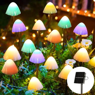 Joycome Solar Lichterkette Aussen 20 LED Solar Pilze Gartendeko, 2 Modi Solar Garten Pilzlampe Wasserdicht Solarleuchten Figuren für Garten Rasen Balkon Terrassen Ostern Deko (Bunt)