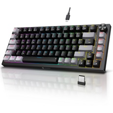 KOORUI Mechanisch Tastatur, Gaming Tastatur Kabellos/Kabelgebunden/Bluetooth 26 RGB Wiederaufladbare 4000mAh Batterie 82 Tasten Deutsches Layout QWERTZ für Windows MacOS Linux-Rotem Schalter