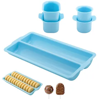 Cake Pop Formen Set ABS Ausstecher und Stopfer mit Doppelhohlraum Tablett Rundes Cake Pops Maker Nicht 3D-Gedruckt cake pop Form Backen für Desserts Zuhause Geburtstage Partys Hochzeiten (Blau)