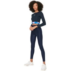 Trendyol Damen Navy Blue Zipper And Mobile Detailed High Waist Sports Tights Yoga Pants, Navy, XS EU