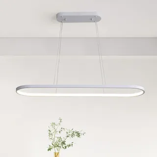 minifair Oval Hängeleuchte LED Dimmbare Hängelampe Ring Pendelleuchte Moderne Esstisch Lampe mit Fernbedienung Höhenverstellbar für Wohnzimmer Esszimmer Küche Arbeitszimmer Schlafzimmer Weiß 70cm