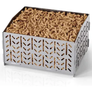 OUSFOT Pelletkorb für Kaminofen aus Edelstahl 430, Pelletbehälter, 30 x 25 x 17 cm, 2,8 kg, Tragbar, Granulatkorb für Einlage, Pelletbrennkorb für Holzofen, Offener Kamin