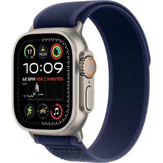 Watch Ultra 2 GPS + Cellular 49 mm Titangehäuse natur, Trail Loop Armband blau M/L