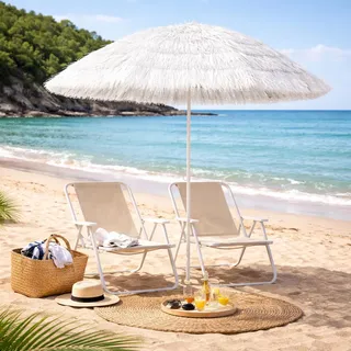 Hawaii Sonnenschirm Gartenschirm Strandschirm rund Ø1,6m Weiß