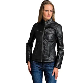 Coole Kurze Biker Damen Lederjacke LB01, Schwarz, Große : XL
