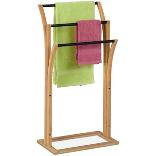 Relaxdays Handtuchhalter , Hellbraun , Holz , 42x82x24 cm , Badezimmer, Badezimmerausstattung, Handtuchhalter