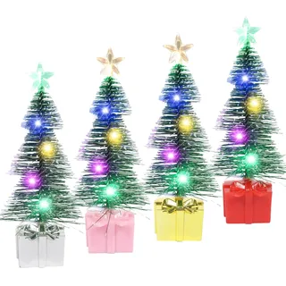 4 Stück LED Mini Weihnachtsbaum,Kleiner Weihnachtsbaum mit Beleuchtung Tannenbaum Künstlich Klein Weihnachtsbäume Geschmückt Miniatur Christmas Tree mit Beleuchtung Weihnachtsdeko Tischdeko Geschenk
