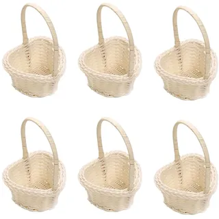 Docache geflochtene Mini-Blumenkörbe Henkel Geflochtener Blumenkorb Hochzeit Süßigkeiten Rattan Korb Dekokorb für Hochzeitszeremonie Kleiner Rattan Korb Obstkorb 6 Stück (Herzkorb)
