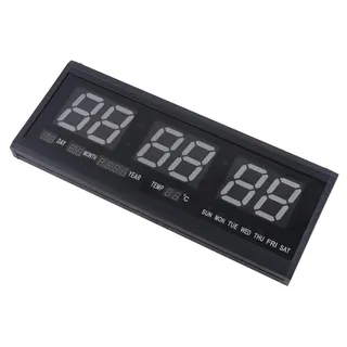 LED Wanduhr - Digitale Uhr - Zeitformat 12/24 Stunden - Kalender - Temperaturanzeige - Kunststoffrahmen - Für Zuhause/Büro - Schwarz