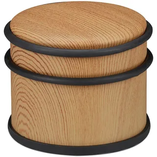 Relaxdays Türstopper, für schwere Türen & Fenster, Edelstahl & Gummi, Holzoptik, hoher Bodenpuffer, ∅ 9,5 cm,