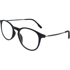 Mini Brille Moderne Nerd Anti Blaulicht Brille Lesebrille mit große Runde Gläsern, Gratis Etui, Kunststoff Rahmen (Schwarz) und Metall Bügeln, Blaulichtfilter Brille Damen und Herren 1.5 Dioptrien