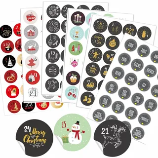 Adventskalender Zahlen Aufkleber 24 Sticker Weihnachten Basteln 40mm - Grün
