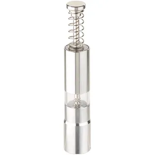 Rosenstein & Söhne Pfeffermühle: Manuelle Salz- & Pfeffer-Mühle mit Druckknopf-Bedienung, Alu, 15,5 cm (Gewürz-Mühle, Gewürzmühle manuell, Topf)