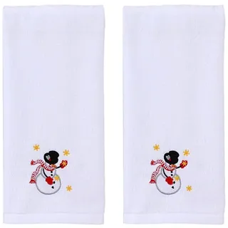 DONGKER Handtücher Baumwolle, 2 Stück Weich Saugfähig Weihnachts Geschirrtücher, 40x65 cm, Handtuch mit Bestickte Schneebällen/Weihnachtsmann/Weihnachtsbaum