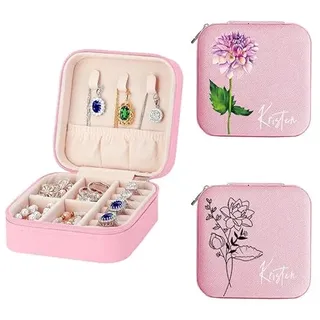 Mocessory Personalisierte Schmuckschatulle mit Namen Für Frauen | kleine Reisebox für Halsketten, Ohrringe und Armbänder, personalisiertes Geschenk für Freundinnen, Mütter oder Brautjungfern