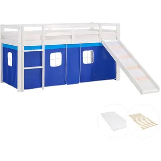 Homestyle4u Hochbett 90/200 cm im blau mit Lattenrost + Matratze , Weiß, Blau , Holz , Kiefer , 90x200 cm , Babymöbel & Kindermöbel, Kinderzimmer & Jugendzimmer, Kinderbetten, Hochbetten