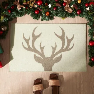 Sonive Fußmatte Außen Innen 50 x 80 cm, Fußabtreter mit Weihnachtselch Muster rutschfeste Schmutzfangmatte Türmatte waschbar Fußabtreter Eingangsteppich für Hund, Eingang, Haustür & Flur