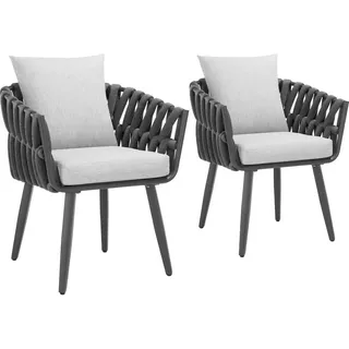 tectake Stuhl 2er Set Lugano,Aluminium Gestell,anthrazit Rope-Design , Anthrazit , Metall , 62.5x75x65.5 cm , Gartenmöbel, Gartensessel, Gartenstühle