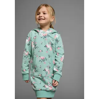 Sweatkleid KIDSWORLD "Einhorn", Mädchen, Gr. 140/146, N-Gr, grün (mint, bedruckt), Sweatware, Obermaterial: 95% Baumwolle, 5% Elasthan, bedruckt, mehrfarbig, tailliert ca. Mitte Oberschenkel, Bündchen, Kleider Sweatkleid, bis Mitte des Oberschenkels, mädchenhafter Style, Topseller