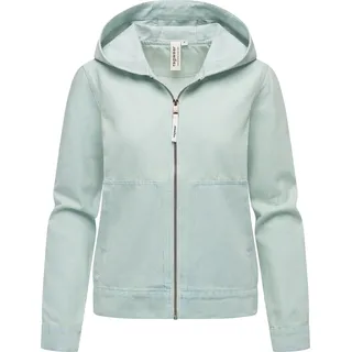 Jeansjacke RAGWEAR "Jeansjacke Lerris Denim", Damen, Gr. XL, blau (light blau), Obermaterial: 52% Baumwolle CO. 48% Polyester PES., gerade hüftbedeckend, Ärmel mit Ärmelschlitz abgesteppte Kante, Jacken Jeansjacke, Leichte Übergangsjacke in Denim-Optik mit Kapuze