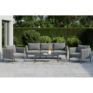 Ambia Garden Loungegarnitur , Grau, Dunkelgrau , Metall, Textil , 4-teilig , Füllung: Schaumstoff,Polyester , einzeln stellbar , konisch , 393x69x174 cm , wetterfest , Gartenmöbel, Loungemöbel, Loungegarnituren