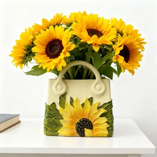 Sonnenblumen-Vase - kleine Vasen, Sonnenblumen-Blumenvase-Deko, Beige Vase, Wandvase, Home Decoration, Moderne Blumenvasen Tisch-Deko für den Innenbereich, Einzigartige Geschenke für Frauen & Mütter