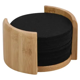 KESPER | Untersetzer, 12er Set, Material: Bambus, Textil, Maße: ø 10 cm/Stärke: ca. 0,4 cm, Farbe: Braun, Schwarz | 58747