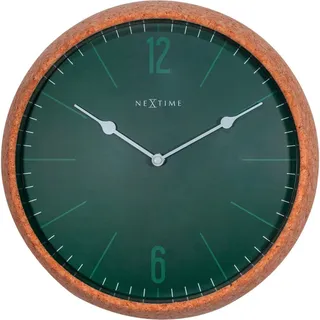 Nextime Wanduhr , Braun, Dunkelgrün , Holz, Glas , Kork , 30x30x8 cm , RoHS, Ce , leises Uhrwerk , Dekoration, Uhren, Wanduhren