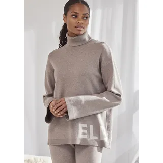 Sweater ELBSAND, Damen, Gr. 44/46, grau (taupe), Feinstrick, Obermaterial: 50% Viskose, 28% Polyester, 22% Polyamid, meliert, bequem hüftlang, Sweatshirts Sweater, Rollkragenpullover aus hochwertigem Strick, Loungewear