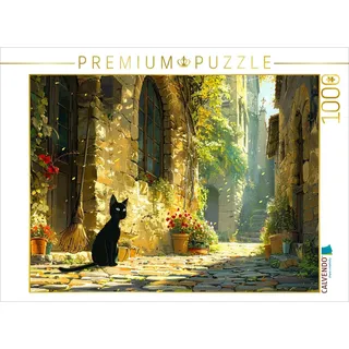 CALVENDO Puzzle Schwarze Katze - Anime Zeichentrick | 1000 Teile Lege-Größe 64 x 48 cm Foto-Puzzle für glückliche Stunden