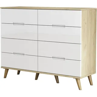 Kommode OTTO HOME "Lund", weiß, B:120cm H:95cm T:40cm, ABS-Kunststoff, FSC-zertifizierter Holzwerkstoff, Holzwerkstoff, MDF, Melamin, Sideboards, Kommode, mit glänzenden Fronten, Griffmulden, helles Holzdekor, Breite 120 cm