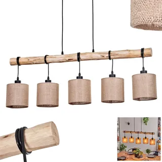 HOFSTEIN Pendelleuchte Soungou, moderne Hängelampe aus Holz/Metall/Leinen in Natur/Schwarz/Beige, 5-flammige Hängeleuchte im skandinavischen Design, Höhe max. 143 cm, E27, Wohnzimmer, Esszimmer, Küche