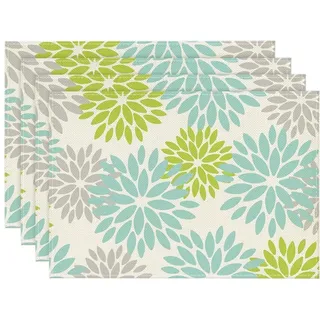 Artoid Mode Blumen Grün Dahlien Sommer Platzsets 4er Set, 30x45cm Urlaub Tischsets Waschbar Platzdeckchen Küche Party Deko