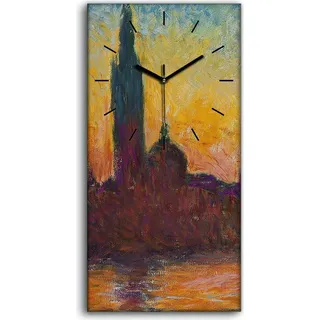 Wanduhr Bürouhr Leinwand Bild Quarz 30x60 Maggiore bei Dämmerung Claude Monet - schwarze Hände - Orange