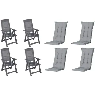 Gardenson Gartenstuhl-Set , Anthrazit, Grau , Kunststoff, Textil , 44x111x50 cm , klappbar, wetterfest, wetterbeständig, UV-beständig , Gartenmöbel, Gartensessel, Gartenstühle