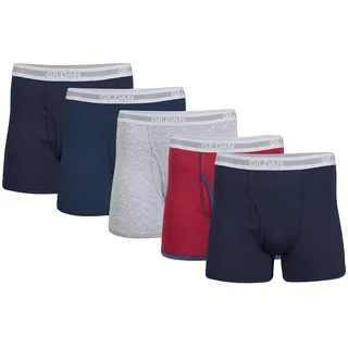 Gildan Herren Unterwäsche, Boxershorts, Multipack Retroshorts, Marineblau/Heather Navy/Sport Grey/Dot/Navy (5er-Pack, kürzere Länge), Large