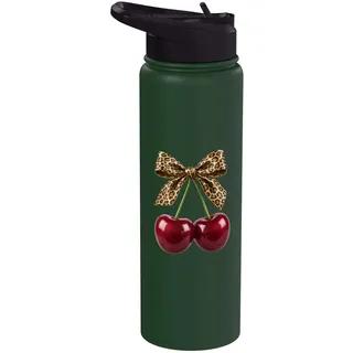 Cherry Leopard Kokette Schleife Süße Kirschen Früchte Stainless Steel Insulated Water Bottle