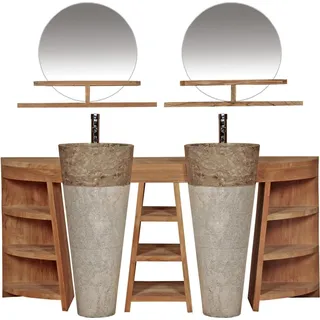 Teako Design Badmöbel Set Eda Massiv Teakholz 180 cm mit 2 Spiegeln