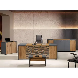 Büro Arbeitszimmermöbel Komplettbüro Schreibtisch 4tlg Holz Braun Set - Braun