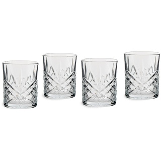 ECHTWERK Whisky Gläser Set 4-teilig, 330 ml - Rum Gläser, Tumbler in Schliffoptik im Kristal-Design mit Reliefstruktur, bleifrei, spülmaschinenfest, 9,8 x 8,2 cm